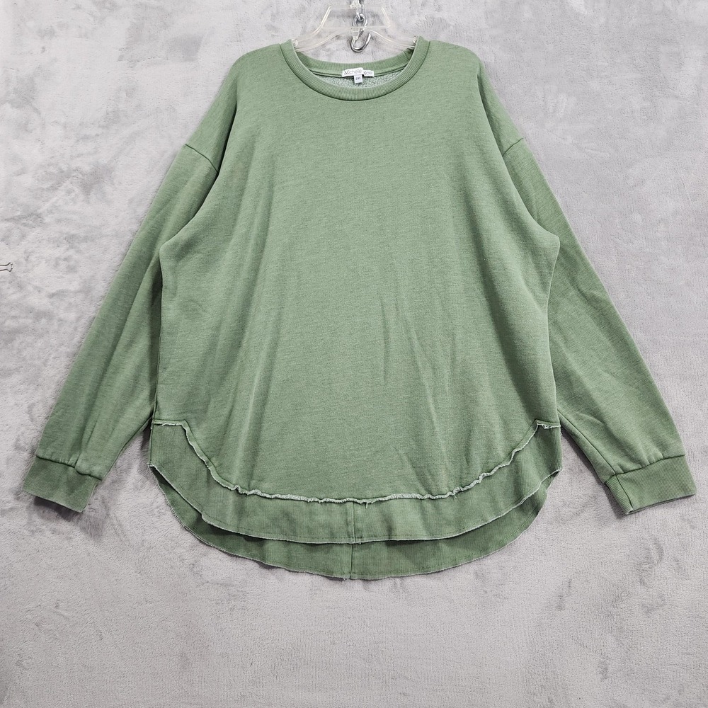 Michelle Mae Sweatshirt Women 2XL Green VintageWash Fleece Curved Raw Hem Casual